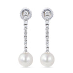 Load image into Gallery viewer, Diamond &amp; Freshwater Pearl Dangle Earrings
