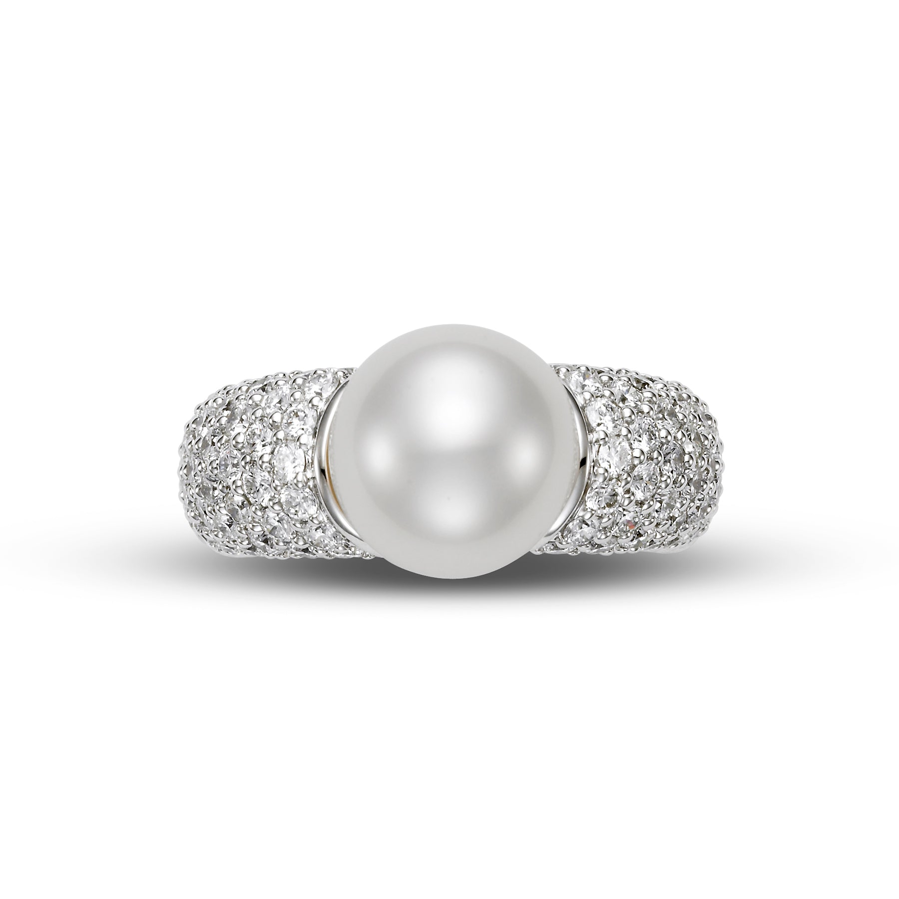 WHITE SOUTH SEA PEARL RING WITH DIAMOND PAVE
