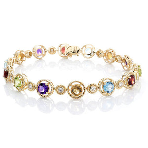 Diamond & Semi-Precious Gemstones Bracelet, 7.5"