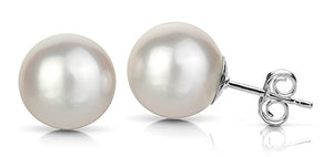 14k Gold white round Japanese Akoya Pearl stud earrings