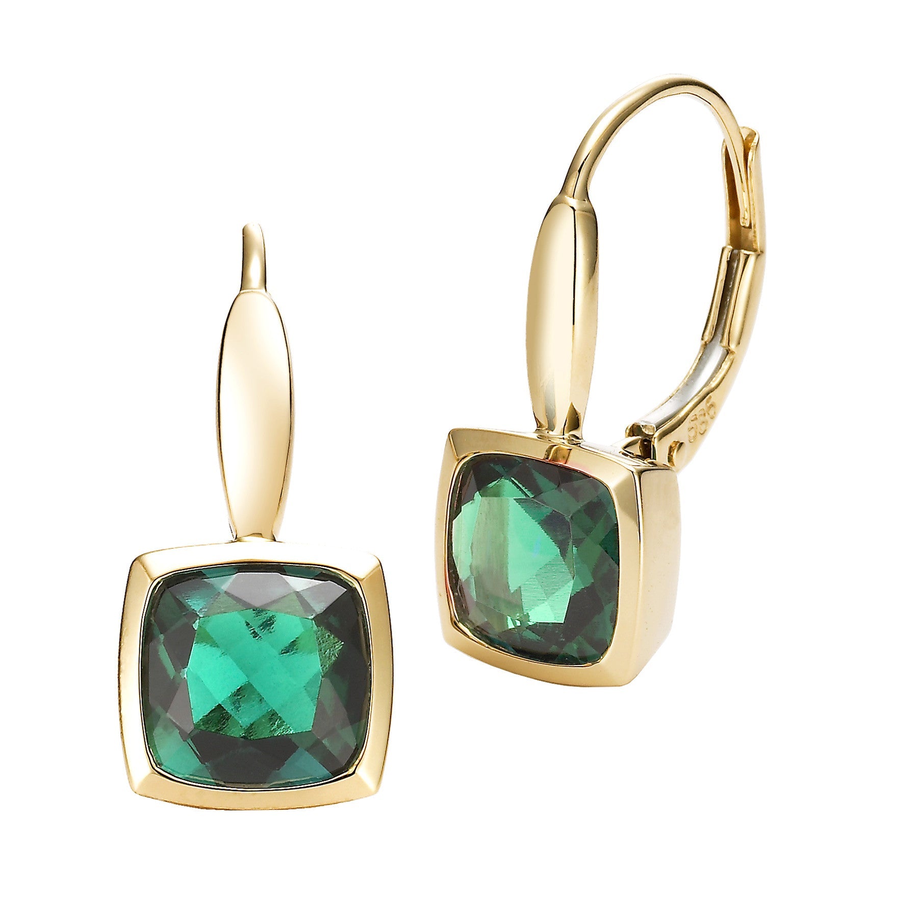 14K Yellow Gold Bezel Set Emerald Earrings - Isaac Westman - 2