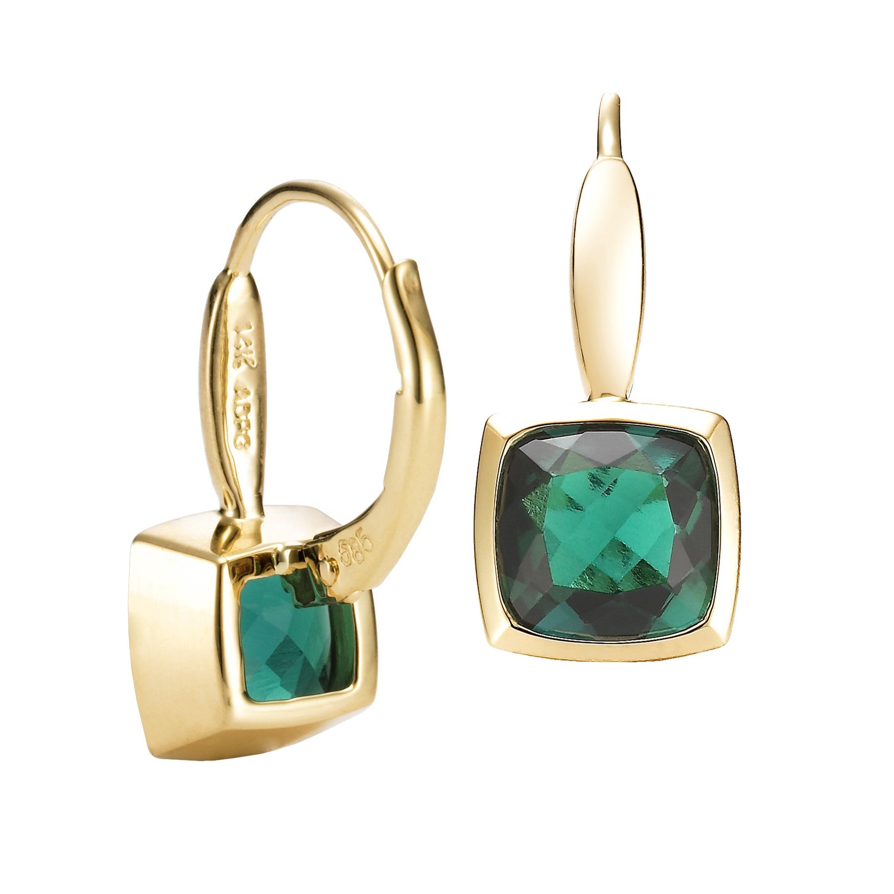 14K Yellow Gold Bezel Set Emerald Earrings - Isaac Westman - 3