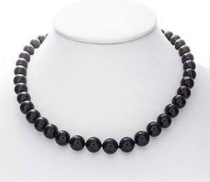 8mm Black Onyx Necklace with 925 Sterling Silver Clasp