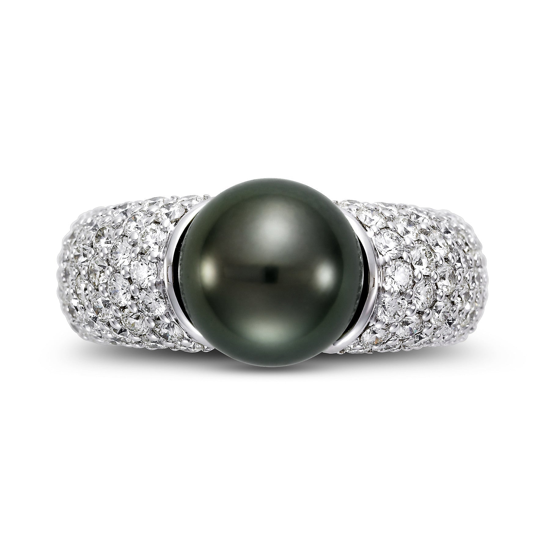 14K White Gold Black Tahitian Pearl and Pave Diamond Ring - Isaac Westman - 3