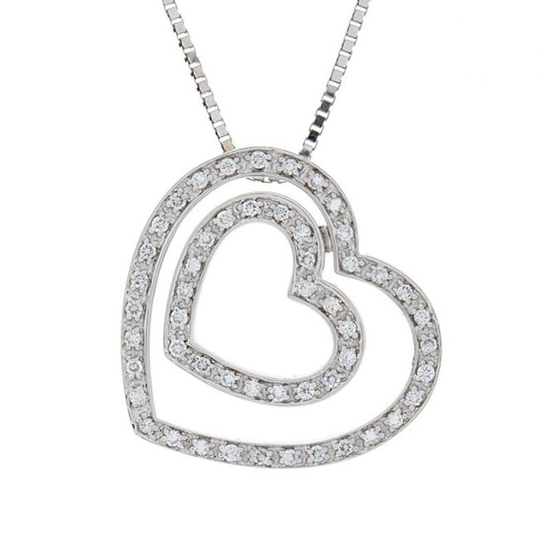 9ct White Gold Diamond Double Heart Pendant | H.Samuel